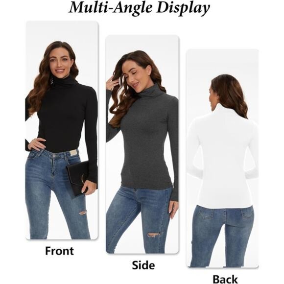 4 Pack Women’s Thermal Turtleneck Shirts Fleece Lined Long Sleeve Base Layer Top - Picture 5 of 6